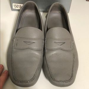 Grey Prada Saffiano leather loafers